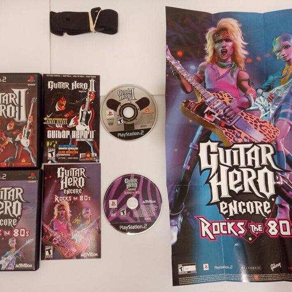 Ps2 Playstation 2 II Guitar Hero Controller Bundle 4 Games, Strap and Poster - Picture 6 of 15
